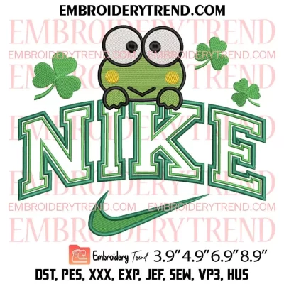 Keroppi St Patricks Day x Nike Embroidery Design, Keroppi Shamrocks Embroidery Digitizing Pes File