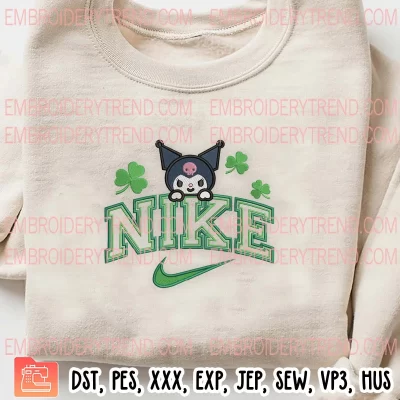 Kuromi St Patricks Day x Nike Embroidery Design, Kuromi Shamrocks Embroidery Digitizing Pes File