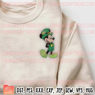 Leprechaun Mickey Mouse Embroidery Design, Disney St Patricks Day Embroidery Digitizing Pes File