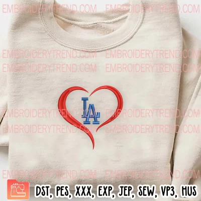 Los Angeles Dodgers Heart Embroidery Design, Baseball Logo Embroidery Digitizing Pes File