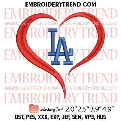 Los Angeles Dodgers Heart Embroidery Design, Baseball Logo Embroidery Digitizing Pes File