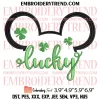 Lucky Clover Minnie Ears Embroidery Design, St Patricks Day Embroidery Digitizing Pes File