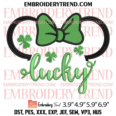 Lucky Clover Minnie Ears Embroidery Design, St Patricks Day Embroidery Digitizing Pes File