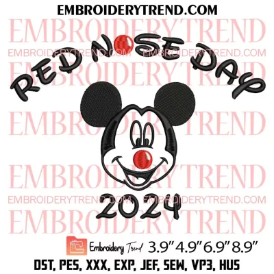 Mickey Red Nose Day 2024 Embroidery Design, Red Nose Day Disney Embroidery Digitizing Pes File