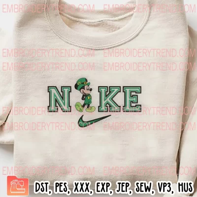 Mickey St Patricks Day Nike Embroidery Design, Leprechaun Mickey Mouse Embroidery Digitizing Pes File