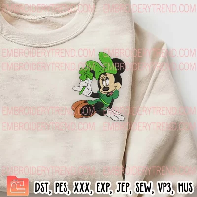 Minnie Mouse St Patricks Day Embroidery Design, Cute Minnie Shamrock Embroidery Digitizing Pes File