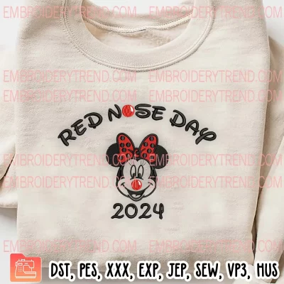 Minnie Red Nose Day 2024 Embroidery Design, Red Nose Day Disney Embroidery Digitizing Pes File