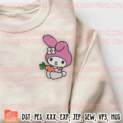 My Melody Carrot Easter Embroidery Design, Sanrio My Melody Embroidery Digitizing Pes File