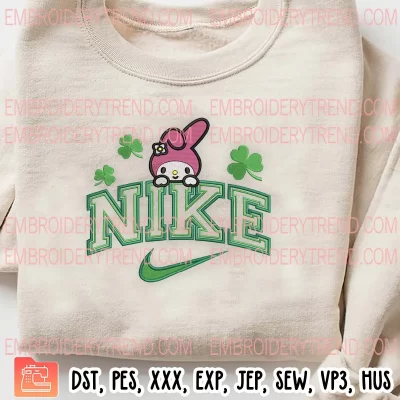 My Melody St Patricks Day x Nike Embroidery Design, My Melody Shamrocks Embroidery Digitizing Pes File