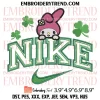 Kuromi St Patricks Day x Nike Embroidery Design, Kuromi Shamrocks Embroidery Digitizing Pes File