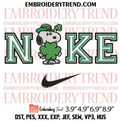Nike Snoopy St Patricks Day Embroidery Design, Snoopy Shamrock Clover Embroidery Digitizing Pes File