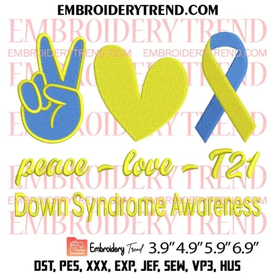 Proud Brother World Down Syndrome Day Embroidery Design, T21 Yellow Blue Ribbon Embroidery Digitizing Pes File