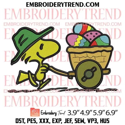 Peanuts Woodstock Easter Wagon Embroidery Design, Peanuts Easter Day Embroidery Digitizing Pes File
