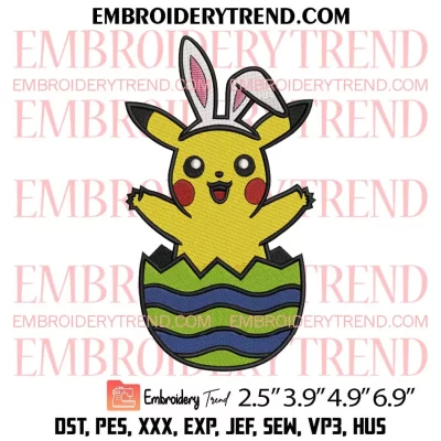 Pikachu Bunny Easter Embroidery Design, Pikachu Easter Egg Embroidery Digitizing Pes File