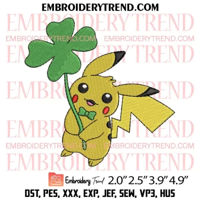 Pikachu St Patricks Day Embroidery Design, Cute Pikachu Pokemon Embroidery Digitizing Pes File