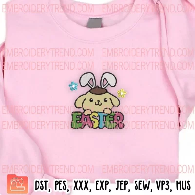 Pompompurin Easter Bunny Embroidery Design, Sanrio Easter Day Embroidery Digitizing Pes File