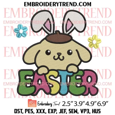 Pompompurin Easter Bunny Embroidery Design, Sanrio Easter Day Embroidery Digitizing Pes File