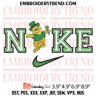 Pooh Bear St Patricks Day x Nike Embroidery Design, Winnie The Pooh Shamrock Embroidery Digitizing Pes File