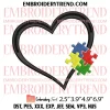 Autism Awareness Heart Embroidery Design, Puzzle Heart Embroidery Digitizing Pes File