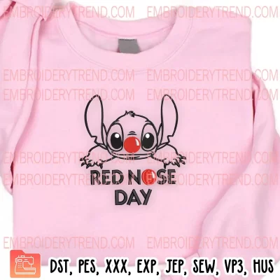 Red Nose Day Funny Ohana Stitch Embroidery Design, Red Nose Day Disney Stitch Embroidery Digitizing Pes File