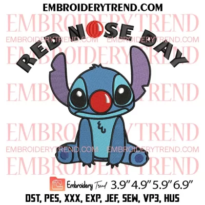 Red Nose Day Stitch Disney Embroidery Design, Stitch Red Nose Embroidery Digitizing Pes File