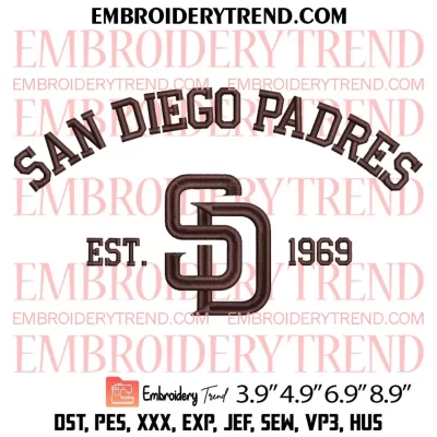 San Diego Padres Est 1969 Embroidery Design, SD Baseball Embroidery Digitizing Pes File