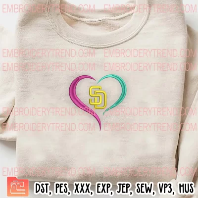 San Diego Padres Heart Embroidery Design, Logo Baseball Embroidery Digitizing Pes File