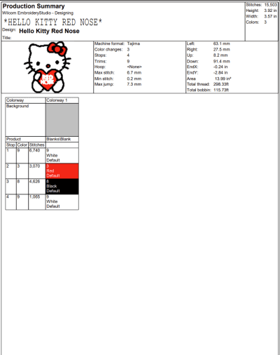 Hello Kitty Red Nose Embroidery Design, Red Nose Day Embroidery Digitizing Pes File