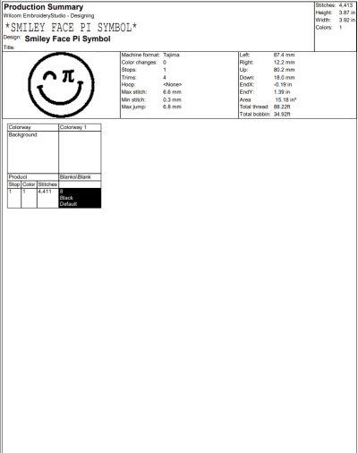 Smiley Face Pi Symbol Embroidery Design, Cute Face Pi Embroidery Digitizing Pes File