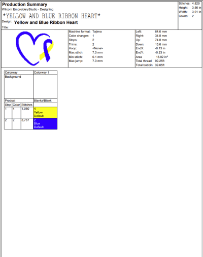 Yellow and Blue Ribbon Heart Embroidery Design, Down Syndrome Awareness Embroidery Digitizing Pes File