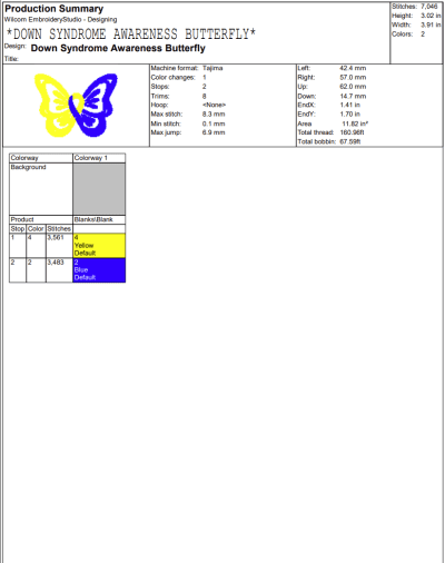Down Syndrome Awareness Butterfly Embroidery Design, Butterfly With Ribbon Embroidery Digitizing Pes File