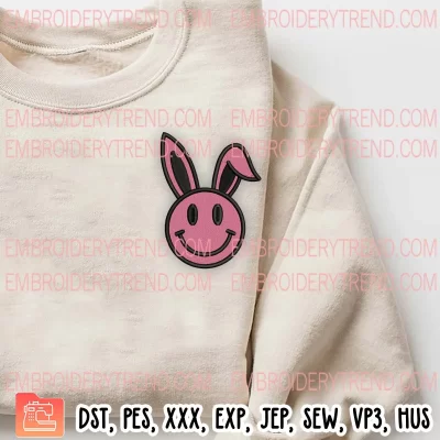 Smiley Face Bunny Embroidery Design, Cute Easter Smiley Embroidery Digitizing Pes File