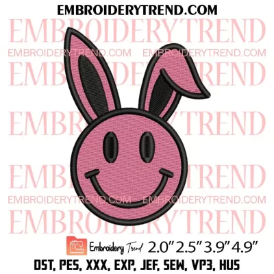 Smiley Face Bunny Embroidery Design, Cute Easter Smiley Embroidery Digitizing Pes File