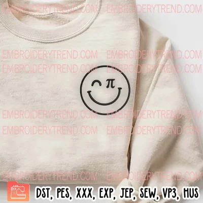 Smiley Face Pi Symbol Embroidery Design, Cute Face Pi Embroidery Digitizing Pes File