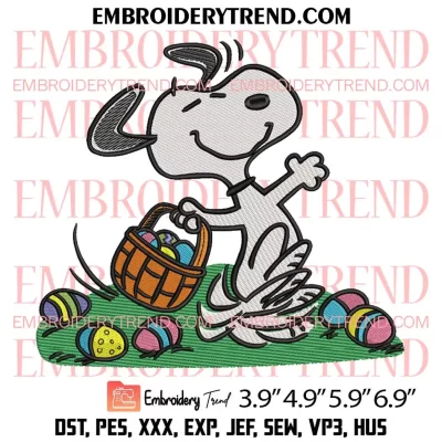 Peanuts Snoopy Easter Egg Embroidery Design, Snoopy & Woodstock Easter Embroidery Digitizing Pes File