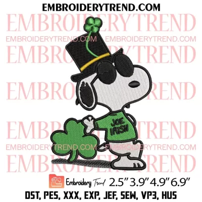 Snoopy Joe Cool St Patricks Day Embroidery Design, Funny Snoopy Clover Embroidery Digitizing Pes File