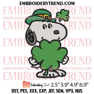 Snoopy Peanuts Shamrocks Embroidery Design, Snoopy St Patricks Day Embroidery Digitizing Pes File
