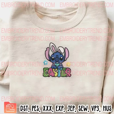 Stitch Easter Bunny Embroidery Design, Sanrio Easter Day Embroidery Digitizing Pes File