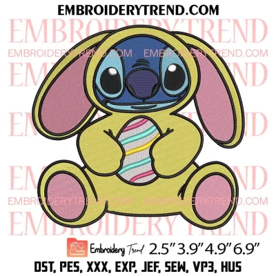Stitch Easter Bunny Embroidery Design, Disney Stitch Easter Egg Embroidery Digitizing Pes File