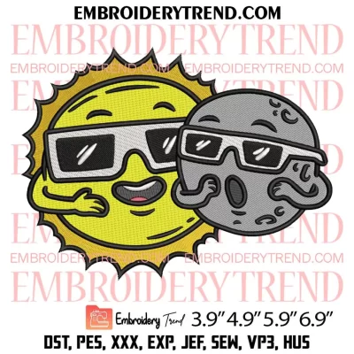 Sun and Moon Total Solar Eclipse Embroidery Design, Solar Eclipse Embroidery Digitizing Pes File