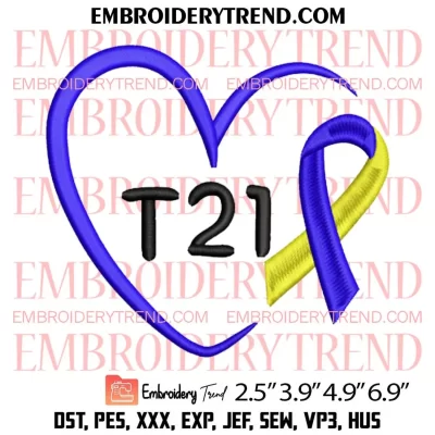 Down Syndrome Awareness Embroidery Design, Awareness Ribbon Heart Embroidery Digitizing Pes File