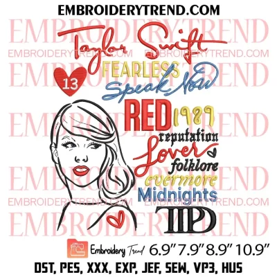 Taylor Swift Albums The Eras Tour Embroidery Design, Trend Taylor Swift Embroidery Digitizing Pes File