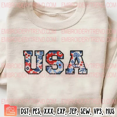 USA Flowers Embroidery Design, America Flowers 4th Of July Embroidery Digitizing Pes File