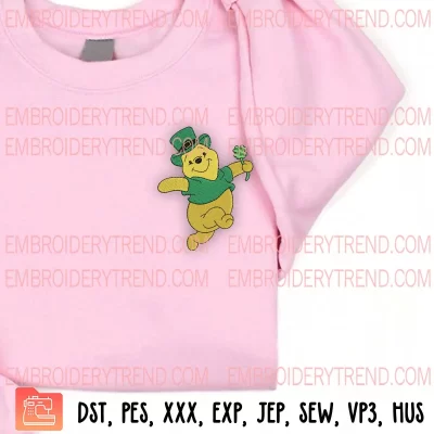 Winnie The Pooh St Patricks Embroidery Design, St Patricks Day Pooh Embroidery Digitizing Pes File