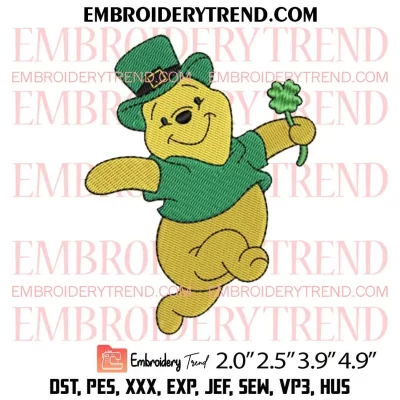 Winnie The Pooh St Patricks Embroidery Design, St Patricks Day Pooh Embroidery Digitizing Pes File