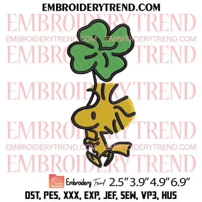 Dancing Snoopy Shamrock Embroidery Design, Peanuts St Patricks Day Embroidery Digitizing Pes File