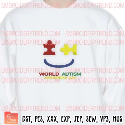 World Autism Awareness Day Smile Embroidery Design, Autism Awareness Month Embroidery Digitizing Pes File