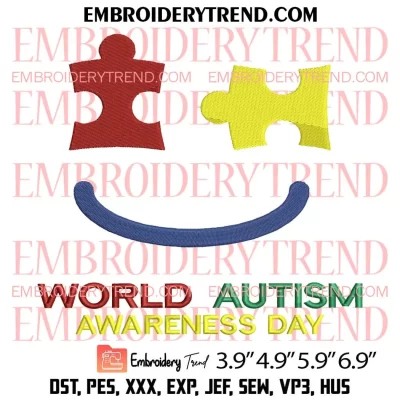 World Autism Awareness Heart Embroidery Design, Autism Awareness Gift Embroidery Digitizing Pes File