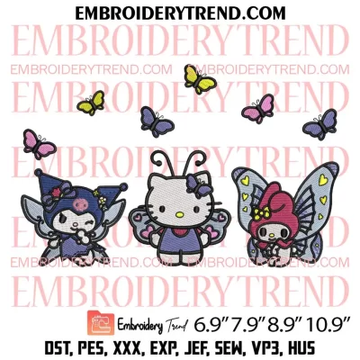 Butterfly Hello Kitty And Friends Embroidery Design, Sanrio Butterfly Embroidery Digitizing Pes File