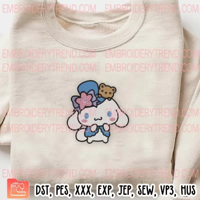 Cinnamoroll with Teddy Bear Embroidery Design, Sanrio Embroidery Digitizing Pes File